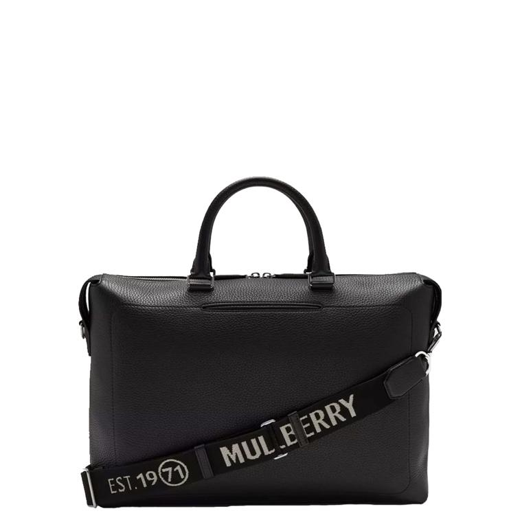 Mulberry City Briefcase Black Heavy Grain Brand Webbing 